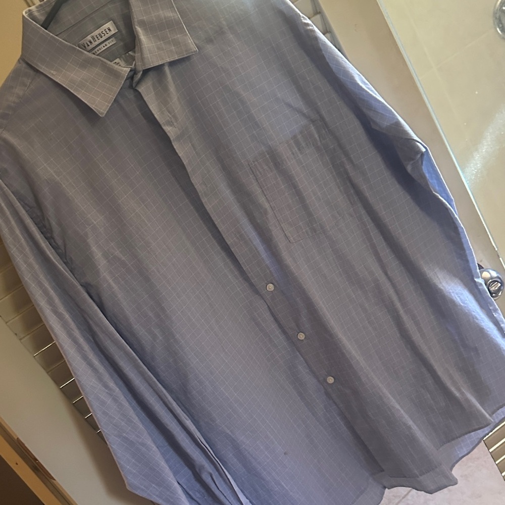 Van Heusen Men's Light Blue Checkered Dress Shirt